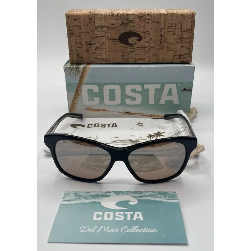 Costa Del Mar Sunglasses SAR 11‎ Sarasota Shiny Black / Silver Mirror 580G Case
